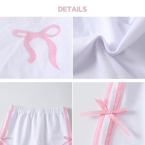 Zylvae Girls 2-Piece Outfits Short Sleeve Bow Print Top & Wide Leg pants Kids Summer Fashion Casual Clothing Set Size 15-16 Years - Thumbnail 5