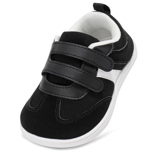 STQ KIDS Toddler Wide Toe Box Barefoot Shoes Boys Sneakers Zero Drop Non-Slip Kid Tennis Running Shoes Comfort First Walking Shoe Outdoor Activities School Black White Toddler Size 10 - Image 1