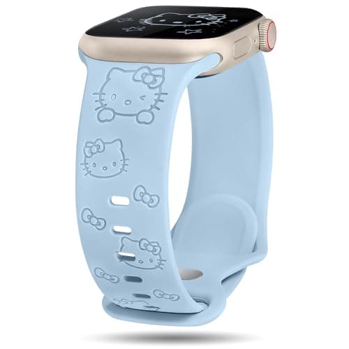 Girovo Cute Cat Engraved Band Compatible with Apple Watch Bands for Women 40/38/41/42mm (Series 11/10), Funny Cartoon Pattern Soft Silicone Sport Stylish Strap for iWatch Series 9 8 7 6 5 4 3 2 1 SE - Image 1