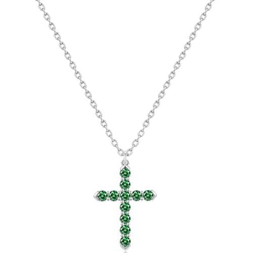 Cross Necklace for Women, Silver Cross Necklace for Women, 14K White Gold Plated Dainty Cross Pendant Necklace with Cubic Zirconia, Hypoallergenic Christian Religious Jewelry Gifts (Emerald Green-White Gold Plated) - Image 1