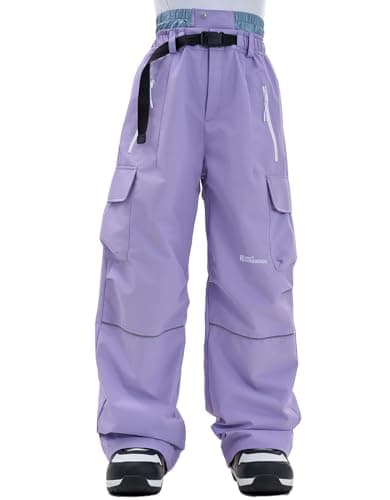 HIGH EXPERIENCE Snowboard Pants for Women Men Baggy Ski Pants Loose Warm Insulation Waterproof Windproof (Light Purple, X-Small)