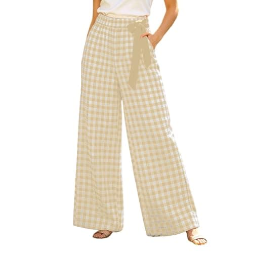 Gingham Pants Women 2026 Casual Summer Fall Khaki Small - Image 1
