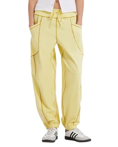 MOOSLOVER Women Baggy Jogger Pants Drawstring Mid Waist Athletic Casual Pant Comfy Cotton Lightweight Sweatpants(M,Yellow) - Image 1