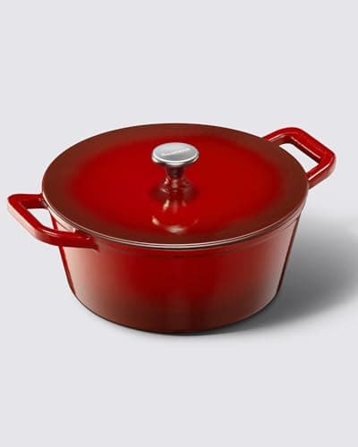 Dutch Oven Pot with Lid, 6QT Enameled Cast Iron Dutch Oven for Sourdough Bread Baking, Braising & Roasting, Dual Handle, 500℉ Oven Safe, All Cooktops Compatible, Cerise - Image 1