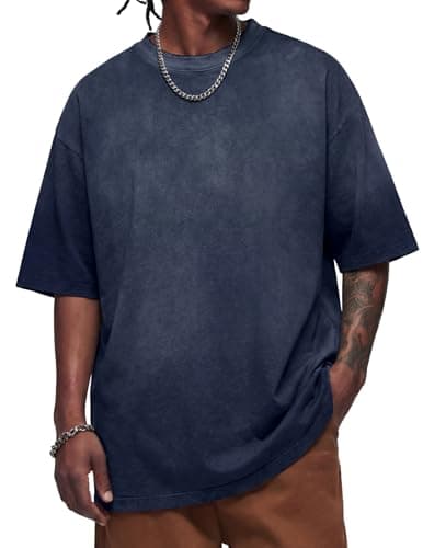 Vamtac Heavyweight T Shirts for Men Oversized Gradient Tshirt Wash Crewneck Short Sleeves T Shirts Summer Cotton Tops Dark Blue X-Small - Image 1