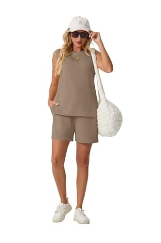Lepunuo Women's Summer 2 Piece Outfits Sleeveless Tank Top Matching Shorts Workout Set Vacation Tracksuit - Thumbnail 2