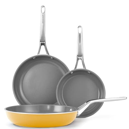 3-Piece Ceramic Nonstick Cookware Set- PFAS/PTFE/PFOA-Free, Interior & Exterior Ceramic Coating -Easy to Clean- Kitchen Storage