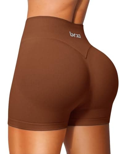 BRXL Women Workout Impact Shorts 2.5" Butt Lifting Biker Shorts Tummy Control Seamless High Waisted Gym Shorts No Front Seam Dark Caramel - Image 1