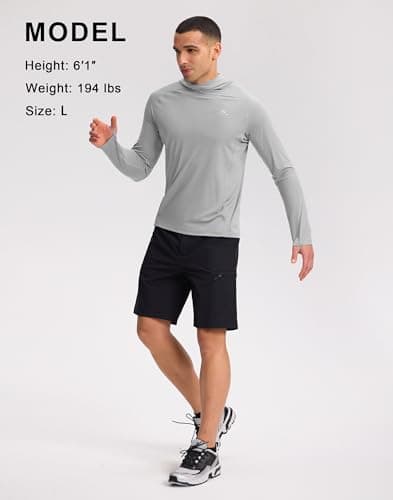 Pioneer Camp Rash Guard for Men Ultra Lightweight Long Sleeve Sun Protection Hoodie Shirts Quick Dry Hiking Fishing Running Grey - Thumbnail 4