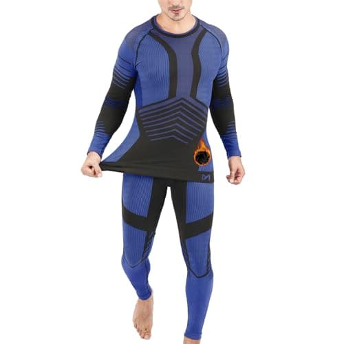 MeetHoo Mens Thermal Underwear Set Fleece Lined Base Layer Sports Long Johns Winter Gear Running Skiing Blue - Image 1