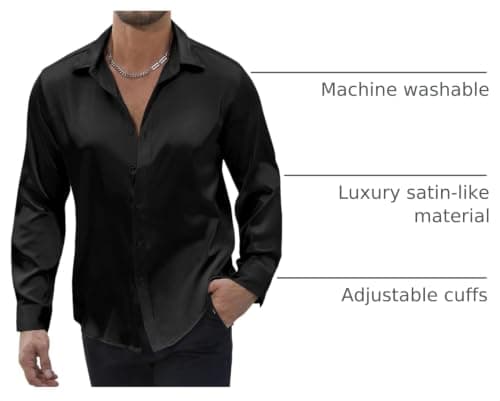 Vssjavun Men's Satin Dress Shirt Shiny Button Down for Party Club Disco - Thumbnail 4