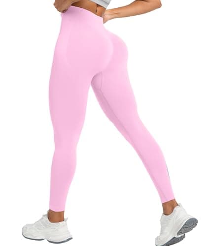 YOAKUKA Women's Seamless Leggings High Waisted Compression Workout Leggings Tummy Control Yoga Pants Baby Pink - Thumbnail 2