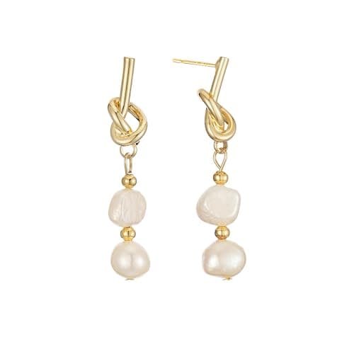 Sylph Gold Pearl Earrings for Women Pearl Drop Earrings Gold Knot Dangle Earrings Hypoallergenic Jewelry Gifts for Her - Image 1