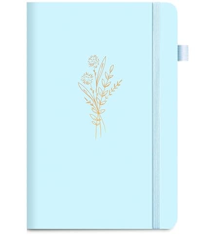 Lined Journal Notebook for Women Cute Leather Journaling Notebooks for Writing 192 Pages A5 Hardcover Aesthetic Floral Diary, 5.7 x 8.3 in, Blue - Image 1