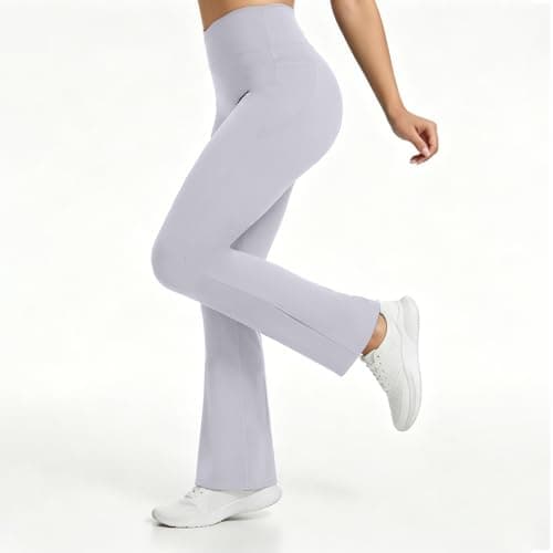 AMLEER Women's V Waist Side Split Wide Leg Yoga Leggings - High Waisted Crossover Stretchy Workout Flare Yoga Pants（Lavender, 2X-Large - Thumbnail 4
