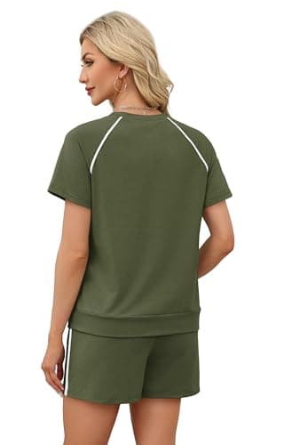 Sampeel 2 Piece Sets for Women Summer Two Piece Outfits 2026 Lounge Sets Matching Set Loungewear Cruise Vacation Resort Wear Petite Beach Vacation Clothes Travel Outfits Army Green S - Thumbnail 5