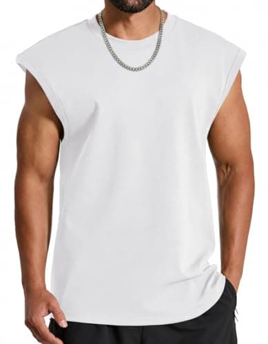 COOFANDY Mens Sleeveless Tee Shirts Casual Stylish Workout Tank Tops Summer Losse Fit Muscle Shirt for Tennis White X-Large - Image 1