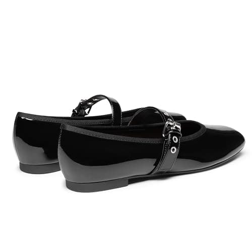 Rihero Black Ballet Flats for Women Comfortable Square Toe Buckle Strap Dressy Casual Ballerina Mary Jane Flats Shoes Size 5.5 - Thumbnail 3