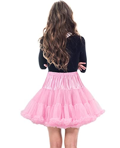 PrettyQueen Women's Tulle Petticoat 3-Layered Puffy Tutu Skirt Crinoline Underskirts for Cosplay Party Dress (Pink) - Thumbnail 4