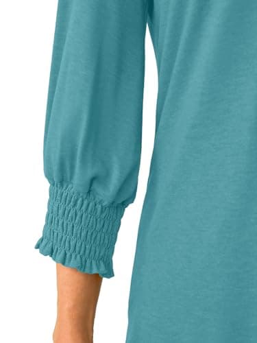 GKBK Womens 3/4 Sleeve Shirts V Neck Dressy Casual Spring Summer Blouses with Smocked Cuffs - Thumbnail 5