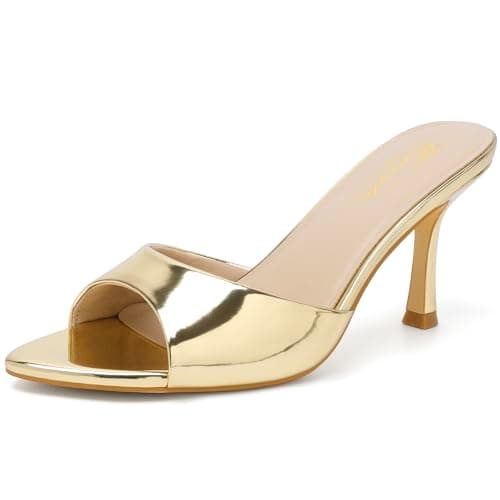 Wonvatu Gold Mule Heels for Women Kitten Pointed Open Toe Heeled Sandals High Mules Heel Slip on Stiletto Backless Comfortable Dressy Shoes Sexy Wedding Bridal Prom Vacation Casual Office Work Size 7.5 - Image 1