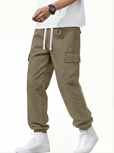 Crastimo Men Baggy Hiking Pants Elasticity Waist Drawstring Tapered Leg Jogging 4 Pockets Cozy Boy Sweatpants 2026 Spring Valentine Day Gift Khaki XL - Thumbnail 6