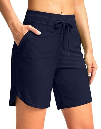G Gradual Women's 7" High Waisted Swim Board Shorts with Pockets Quick Dry Beach Swimming Shorts for Women with Liner(Navy,XXL) - Image 1