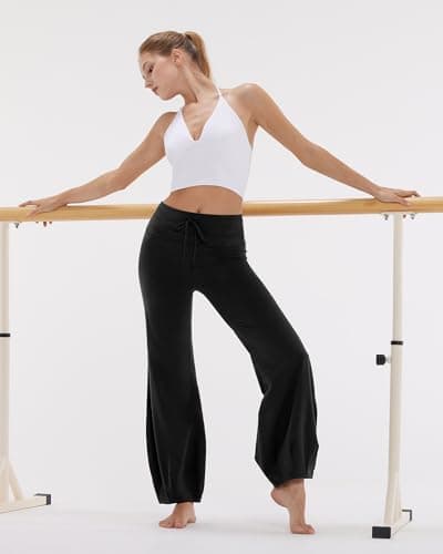 MOOSLOVER Women Quick Step Bubble Pants Drawstring High Waist Flare Leggings Casual Lounge Yoga Active Pant(XL,Black) - Thumbnail 6
