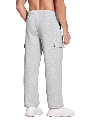 Deyeek Men's Sweatpants Fleece Lined Pants Men Cargo Sweatpants Wide Leg Jogger Sweatpants Baggy Lounge Pants with Pockets Grey - Thumbnail 2