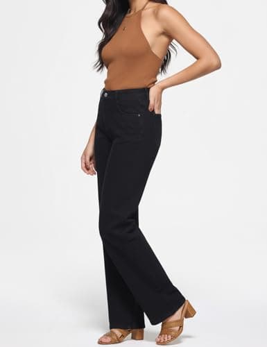 ZPIUO Straight Leg Jeans for Women - High Waisted Wide Leg, Y2K Loose Fit Denim Pants with Pockets 90s Black, Size 10 - Thumbnail 5