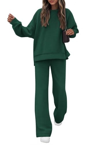 KIRUNDO Matching Sets Women Clothing Sweatsuits 2 Piece Outfit Sweat Set 2026 Spring Lounge Sets Airport Travel Tracksuit(Dark Green, X-Large) - Image 1
