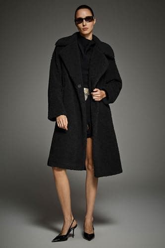 Orolay Women's Fuzzy Fleece Jacket Mid Long Faux Fur Lapel Sherpa Teddy Coat Winter Warm Outerwear with Pockets Black Large - Thumbnail 5