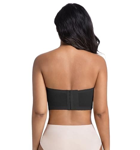 ONLYSTORY Womens Front Closure Strapless Non-Slip Padded Bandeau Bra Tube Top Invisible Wireless Bralette Black - Thumbnail 3