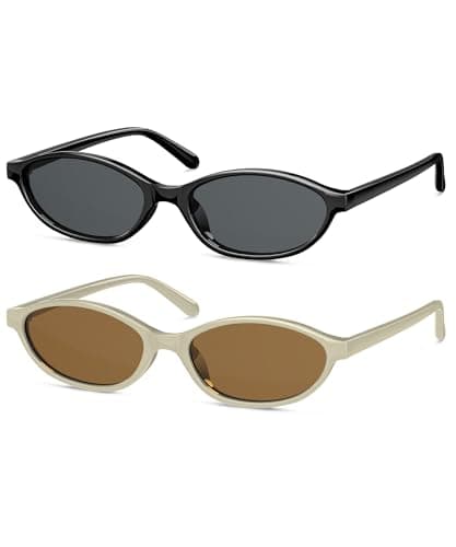 QALLY Retro Oval Womens Sunglasses Cat Eye Sunglasses for Women: Chic 90s Sunnies Lightweight Trendy UV protection Sun Glasses - Image 1