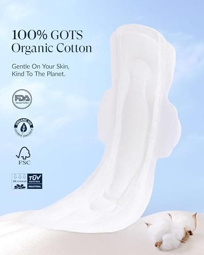 100% Organic Super Long Overnight Pads with Wings, Extra Heavy Sanitary Pad for Women Ultimate Absorbency, Ultra Thin Extra Coverage Cotton Period Menstrual Pads (Extra Long Overnight, Size 6, 30ct) - Thumbnail 2