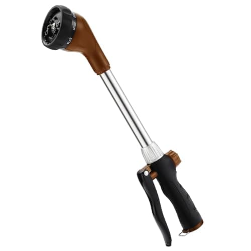 GREEN MOUNT Watering Wand, Heavy Duty Garden Hose Wand with 8 Spray Patterns, 16-Inch Hose Sprayer Nozzle with Flow Control, Ideal for Lawn and Garden Use, Bronze - Image 1