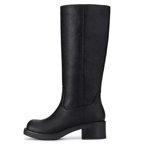 Athlefit Black Knee High Boots for Women Square Toe Fashion Tall Boots Slip On Dress Chunky Low Heel Booties Size 7.5 - Thumbnail 4