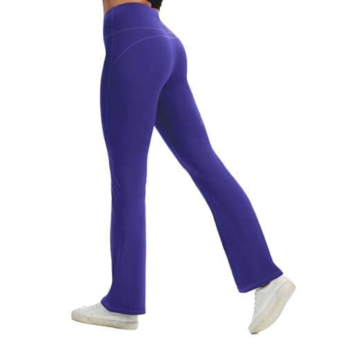 AMLEER Women's Buttery Soft High Waisted Yoga Leggings - Flare Bootcut Tummy Control Pants, Workout Leggings for Yoga Gym Purplish Blue - Image 1