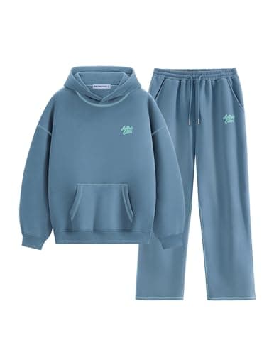Aelfric Eden Womens Sweatsuits 2 Piece Set Oversized Fleece Hoodie and Sweatpants Track Suits Sweat Matching Lounge Pants Fall Blue Grey Small