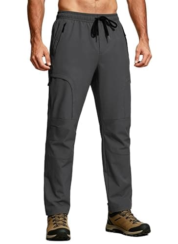 Mens Hiking Pants Waterproof Lightweight Quick Dry UPF 50+ Cargo 5 Pockets Elastic Waist Drawstring Cuff Joggers Tactical Work Casual Athletic Workout Gym Grey L - Thumbnail 2