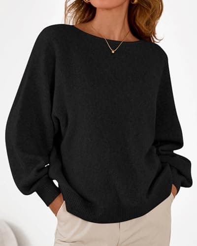 KIRUNDO Sweaters for Women Fall Winter 2026 Oversized Boat Neck Batwing Sleeve Knit Pullover Sweater Tops Fashion Clothing(Black, Small) - Thumbnail 6