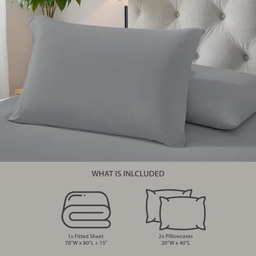 Regency Heights King Sheet Sets 3 Piece, Cooling Spandex Sheet,Fade Resistant Fitted Sheet & Pillowcases, All Elastic Fits Up to 15" Mattress, Breathable & Moisture-Wicking for Hot Sleepers, Gray - Thumbnail 5