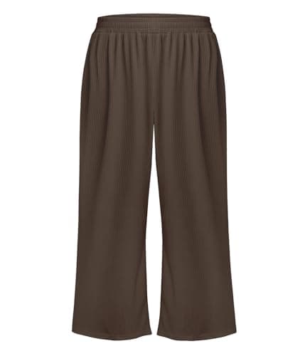 Lastshe Plus Size Comfy Lounge Pants for Women Wide Leg Stretchy Knit Pull On Trousers High Waist Travel Yoga,Chocolate Brown,4X - Thumbnail 6