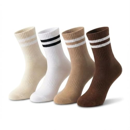 Forever Bambe - Retro Mini Crew Socks for Women Soft Terrycloth Cushioned Bottom Striped Socks, Retro Athletic Quarter Calf Gym Sock (4-Pack) - Image 1