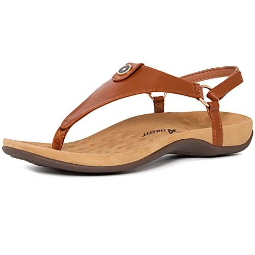 Athlefit Women's Comfortable Orthopedic Sandals Thong Dressy T-Strap Orthotic Casual Summer Arch Support Brown Sandals size 6.5 - Image 1
