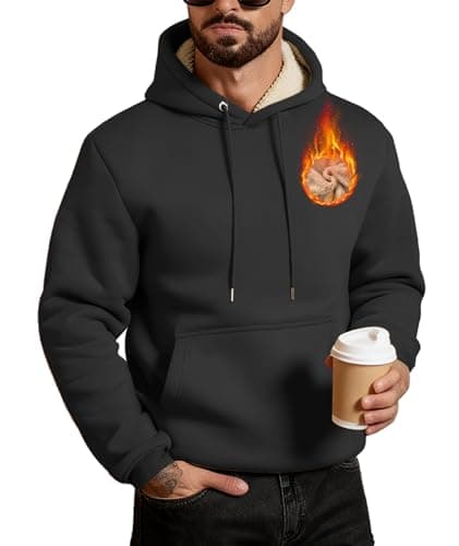 ZITY Hooded Sweatshirt Men Sherpa Hoodie Winter Heavyweight Fleece Lined Pullover Thick Windproof Sweatshirt with Pocket Black - Image 1