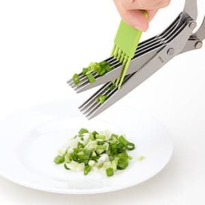 Herb Scissors, X-Chef Multipurpose 5 Blade Kitchen Herb Shears Herb Cutter with Safety Cover and Cleaning Comb for Chopping Basil Chive Parsley (Green) - Thumbnail 6