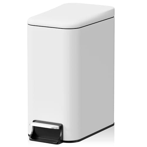 Halituny Small Bathroom Trash Can w/Lid Soft Close, 6 Liter/1.6 Gallon Stainless Steel Garbage Can w/Inner Bucket, Trash Bin Waste Basket for Kitchen, Bedroom, Living Room, Office, Toilet, White - Image 1