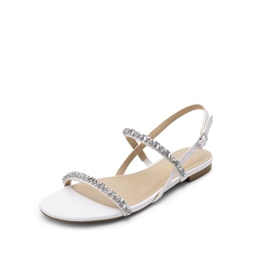 DREAM PAIRS Women's Rhinestone Sandals Open Toe Casual Dressy Sparkly Comfortable Flat Summer Shoes,Size 7,White,DWUMFS2532 - Image 1
