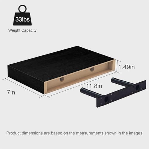 Modcraft Black Floating Shelves for Wall Set of 2, 11.8 Inch Small Wall Shelves for Bathroom Over Toilet, Home Office & Bedroom Storage, Wall Mounted Display Shelves for Decor, Books & Collectibles - Thumbnail 3